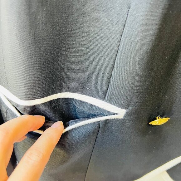 ❤️ Frame double breasted contrast trims blazer,black /white, Plus Size 14 - Picture 10 of 14